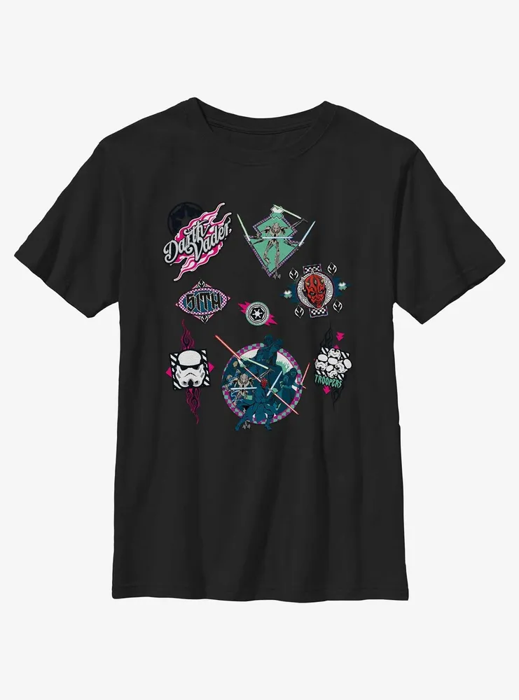 Star Wars The Dark Side Patches Style Youth T-Shirt