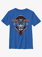 Marvel Avengers Captain America Fight Stance Japanese Writing Youth T-Shirt