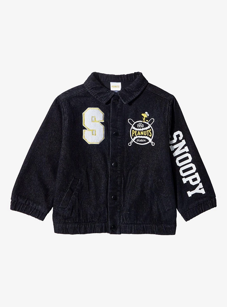 Peanuts Snoopy & Woodstock Toddler Baseball Denim Jacket — BoxLunch Exclusive