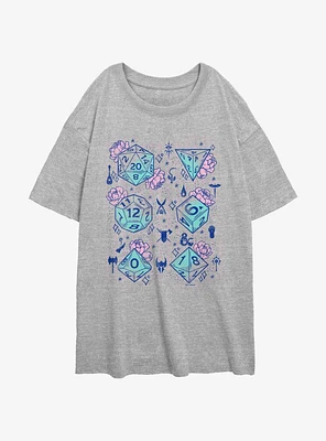 Dungeons & Dragons Floral Dice Womens Oversized T-Shirt