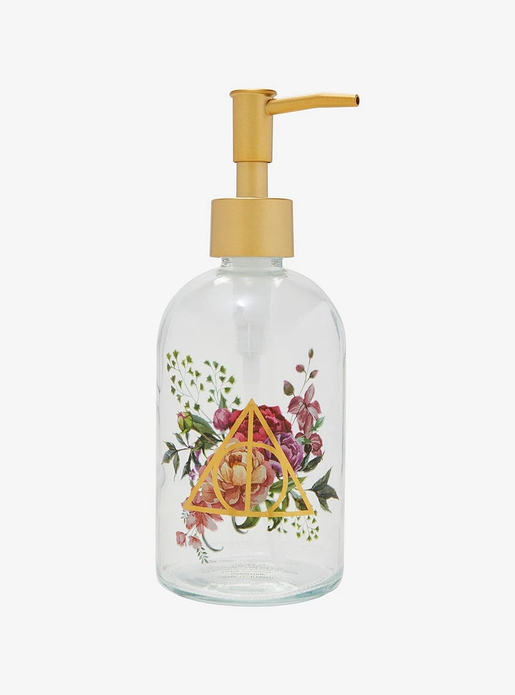 Harry Potter Deathly Hallows Floral Glass Soap Pump