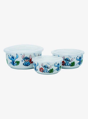Disney Lilo & Stitch Sketch Stitch Hibiscus Ceramic Food Storage Bowl Set