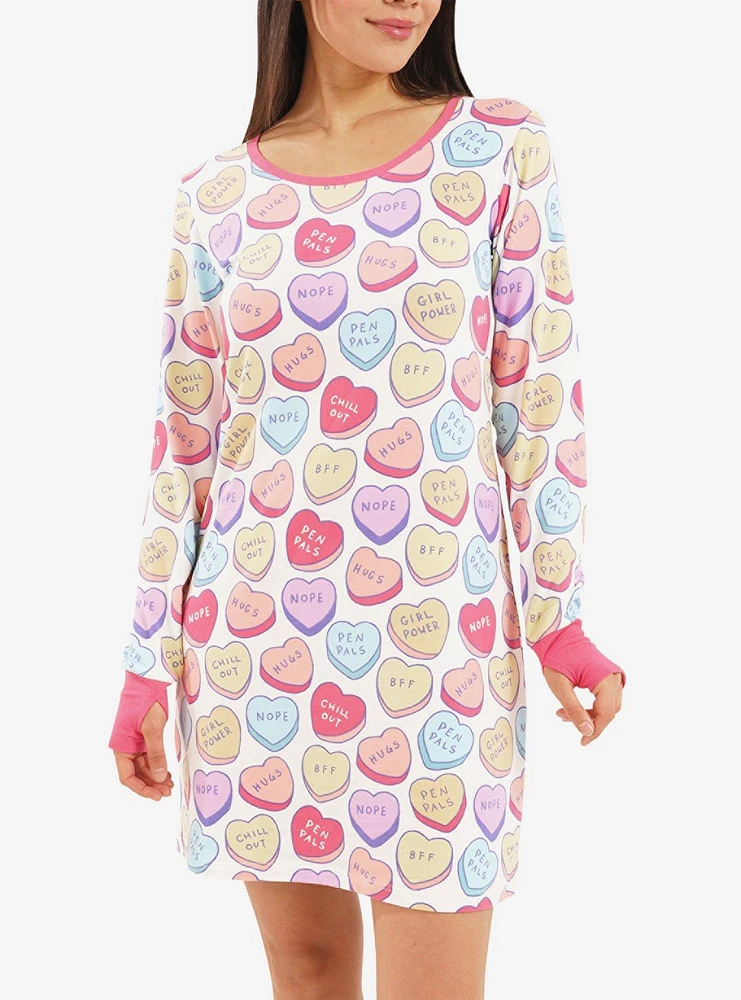 Girl Powers Conversation Hearts Long Sleeve Nightshirt