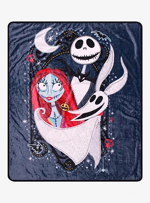 Disney The Nightmare Before Christmas Jack and Sally Heart Allover Print Fleece Throw - BoxLunch Exclusive