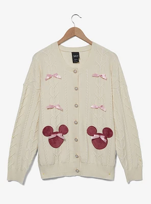 Disney Minnie Mouse Bow Heart Women's Plus Cable Knit Cardigan - BoxLunch Exclusive