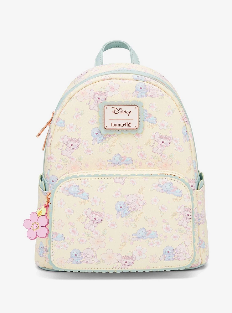 Loungefly Disney Lilo & Stitch Cherry Blossom Angel & Stitch Allover Print Mini Backpack