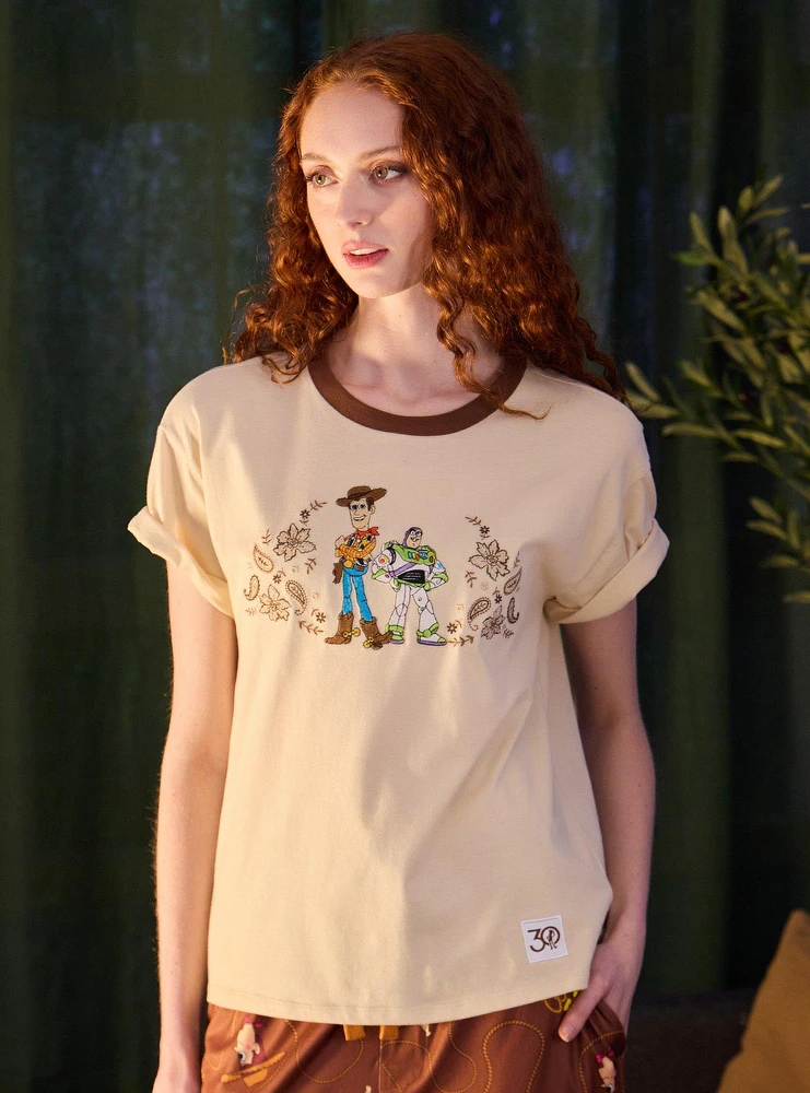Disney Pixar Toy Story Buzz & Woody Paisley Ringer Women's T-Shirt - BoxLunch Exclusive
