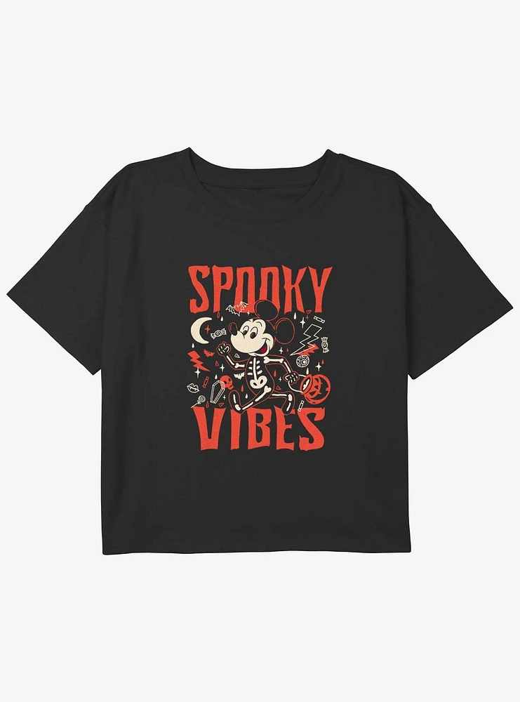 Disney Mickey Mouse Spooky Vibes Youth Girls Boxy T-Shirt