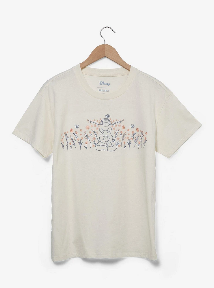 Disney Winnie the Pooh Floral Embroidered Women's Plus T-Shirt