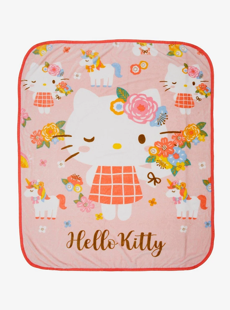 Sanrio Hello Kitty Floral Portraits Fleece Throw - BoxLunch Exclusive