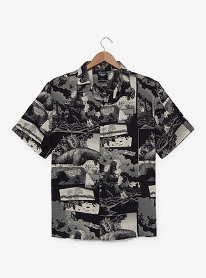 Godzilla Comic Panels Allover Print Woven Button-Up