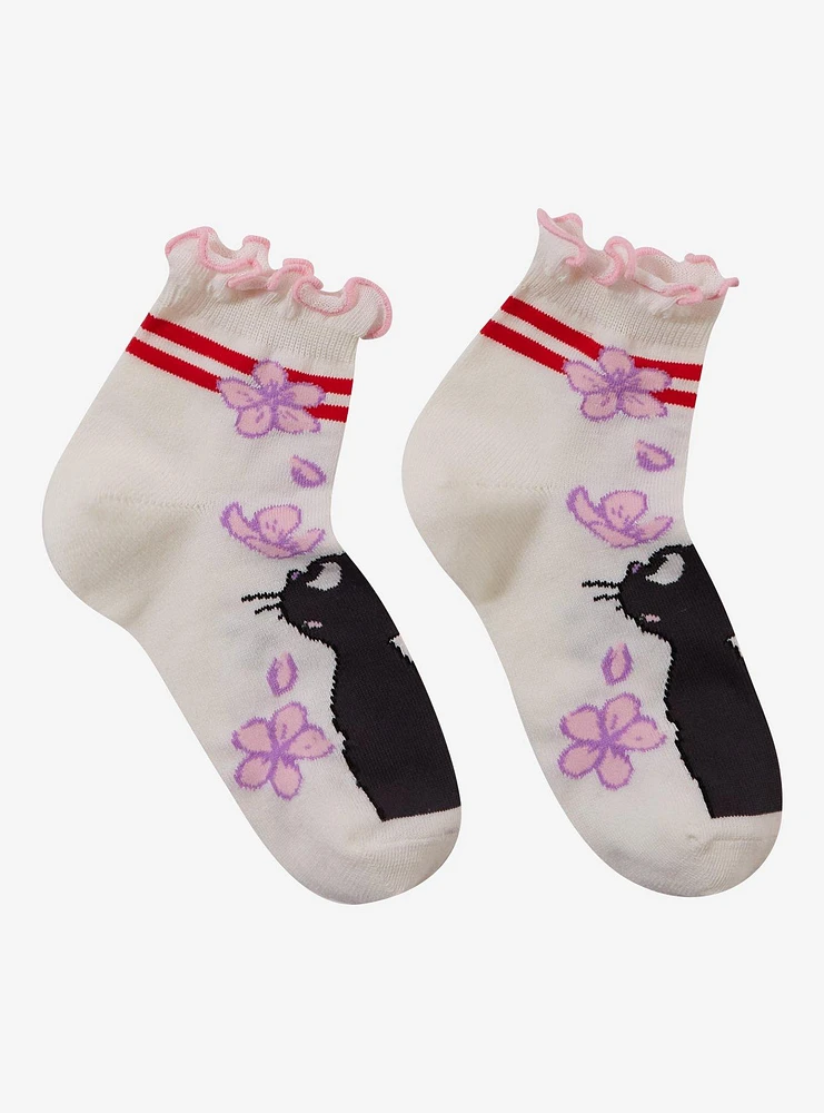 Studio Ghibli® Kiki's Delivery Service Jiji Cherry Blossom Quarter Crew Socks - BoxLunch Exclusive