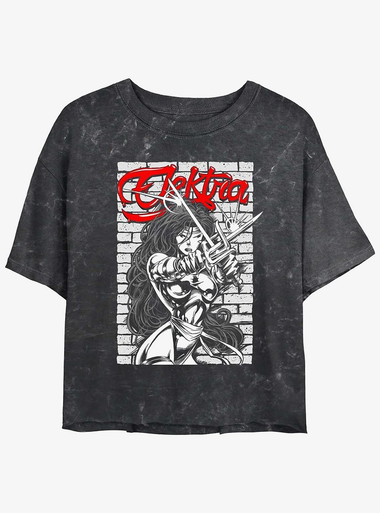 Marvel Elektra Dangerous Beauty Womens Mineral Wash Crop T-Shirt