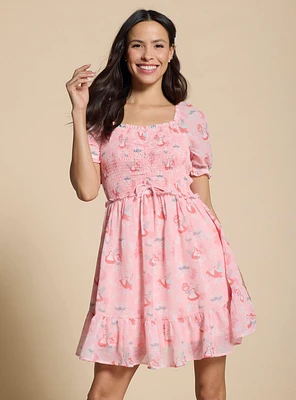 Disney Alice Wonderland Pink Cinched Smock Dress