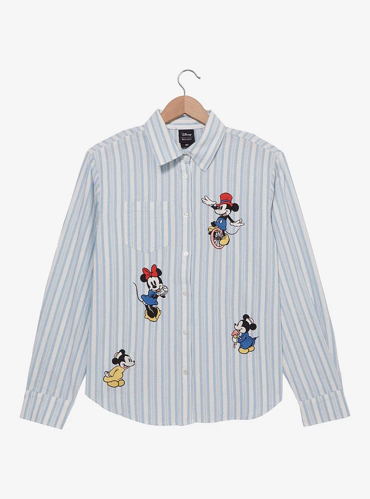 Disney Mickey and Friends Fair Women's Striped Long Sleeve Button-Up