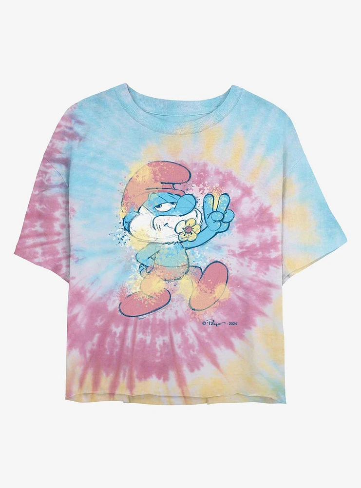 The Smurfs Papa Pastel Paint Tie Dye Crop Womens T-Shirt