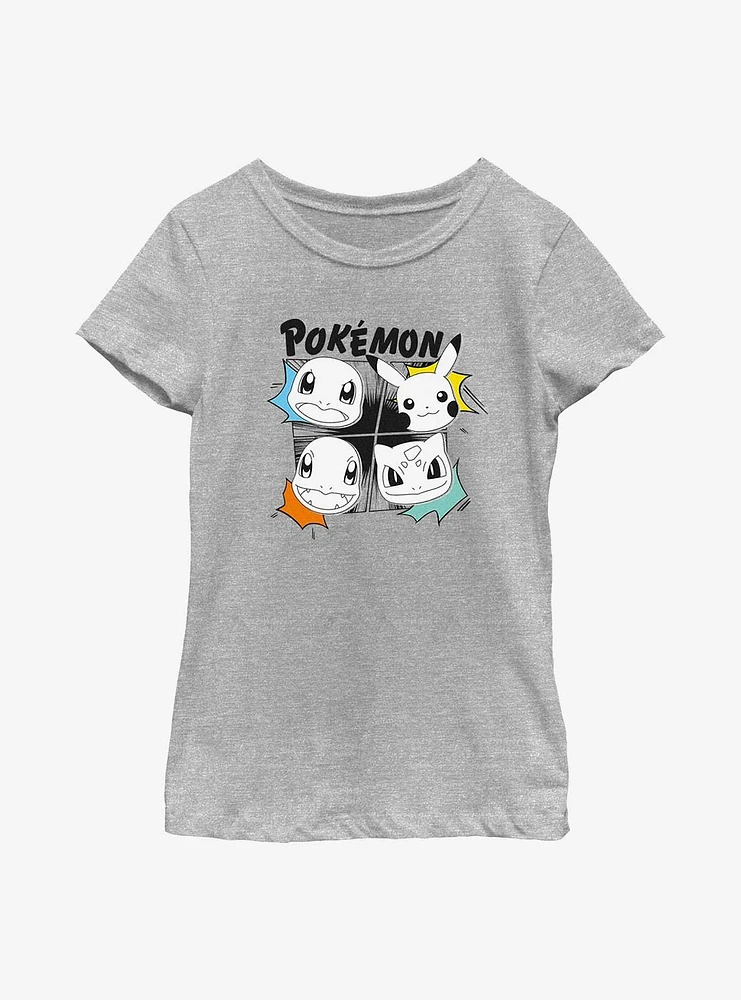 Pokemon Starter Heads Grid Manga Style Youth Girls T-Shirt