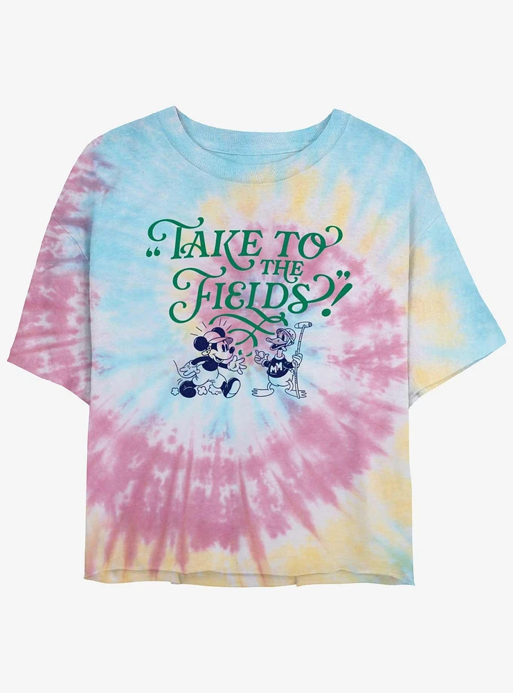 Disney Mickey Mouse & Donald Duck Take To The Fields Tie Dye Crop Womens T-Shirt