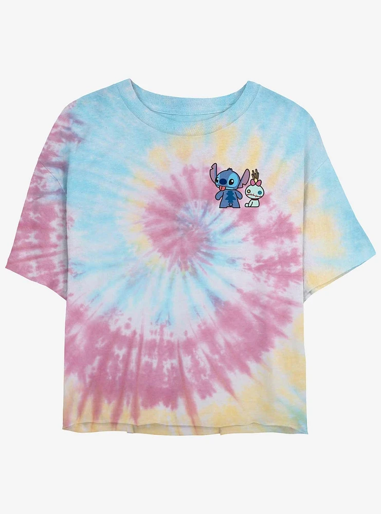Disney Lilo & Stitch And Lilttle Scrump Pocket Tie Dye Crop Womens T-Shirt