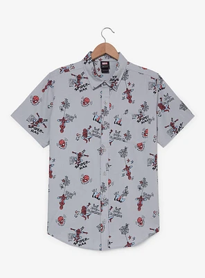 Marvel Spider-Man Doodle Icons Allover Print Woven Button-Up