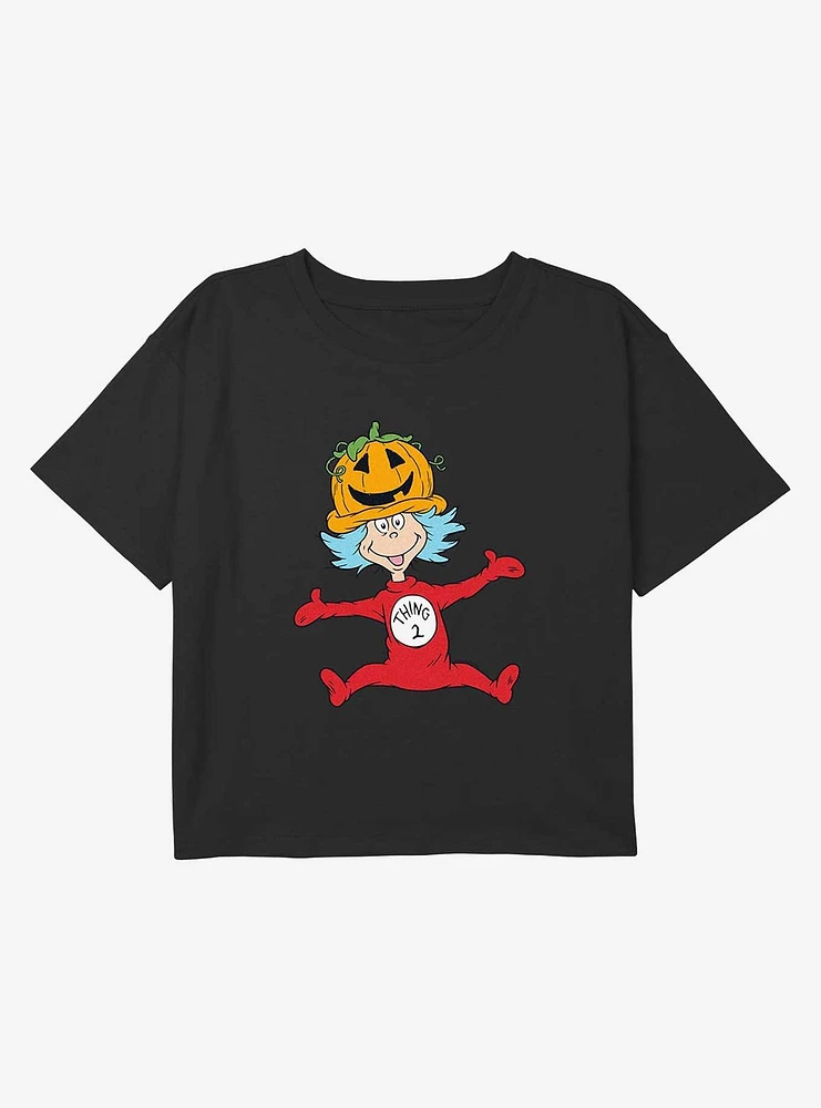 Dr Sesuss Pumpkin Hat Thing 2 Youth Girls Boxy Crop T-Shirt