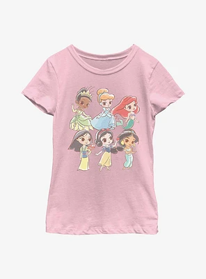 Disney Princesses Chibi Princess Grid Youth Girls T-Shirt