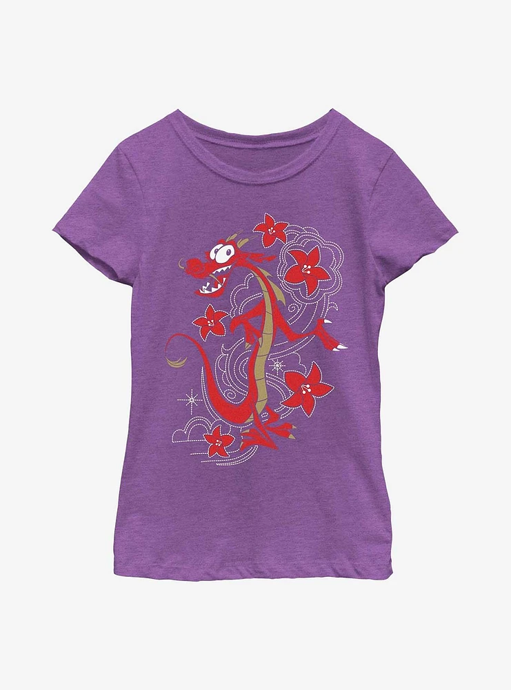 Disney Princesses Mushu Floral Youth Girls T-Shirt