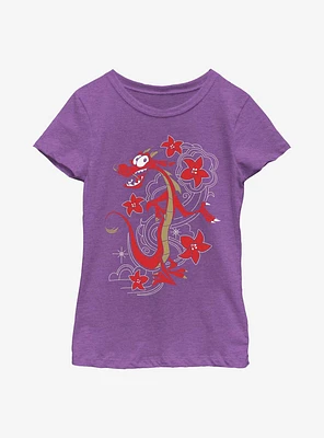 Disney Princesses Mushu Floral Youth Girls T-Shirt