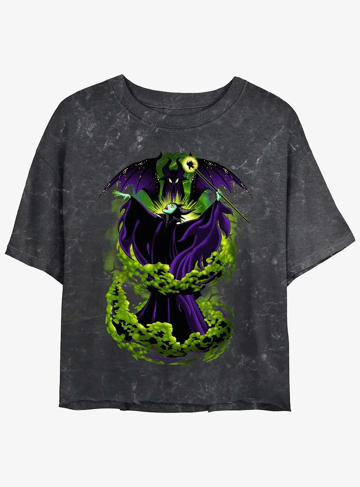 Disney Villains Dis Maleficent Transform Womens Mineral Wash Crop T-Shirt