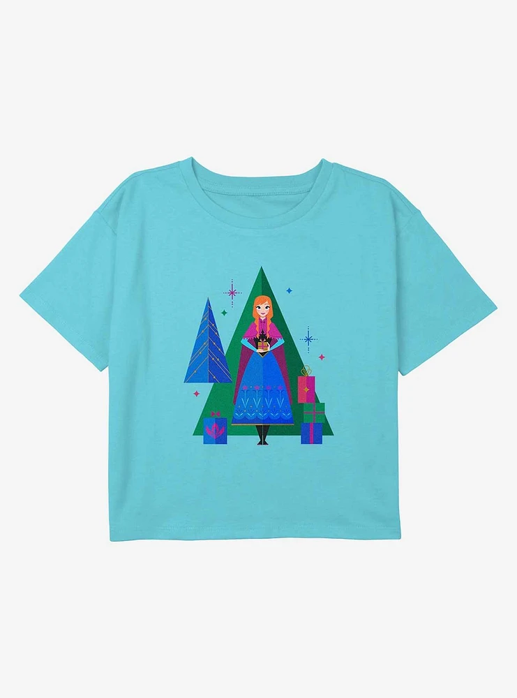 Frozen Anna Trees And Gifts Youth Girls Boxy Crop T-Shirt