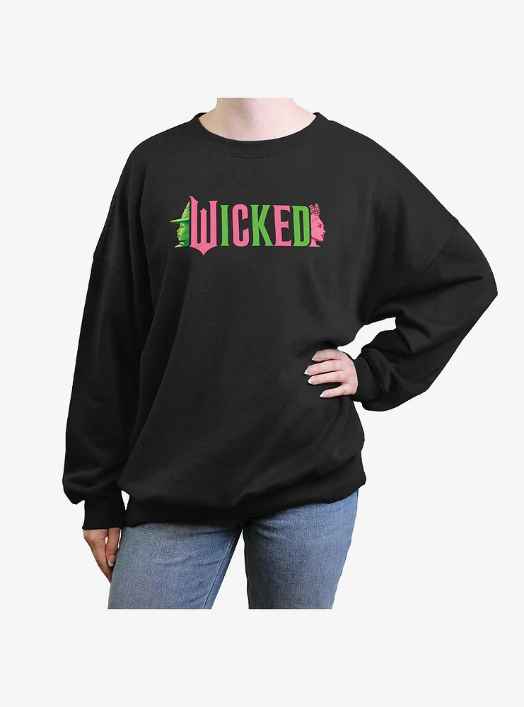 Wicked Elphaba and Glinda Silhouettes Logo Womens Oversized Sweatshirt