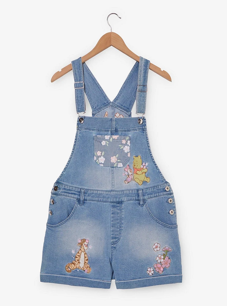 Disney Winnie the Pooh Floral Embroidered Women's Short Overalls