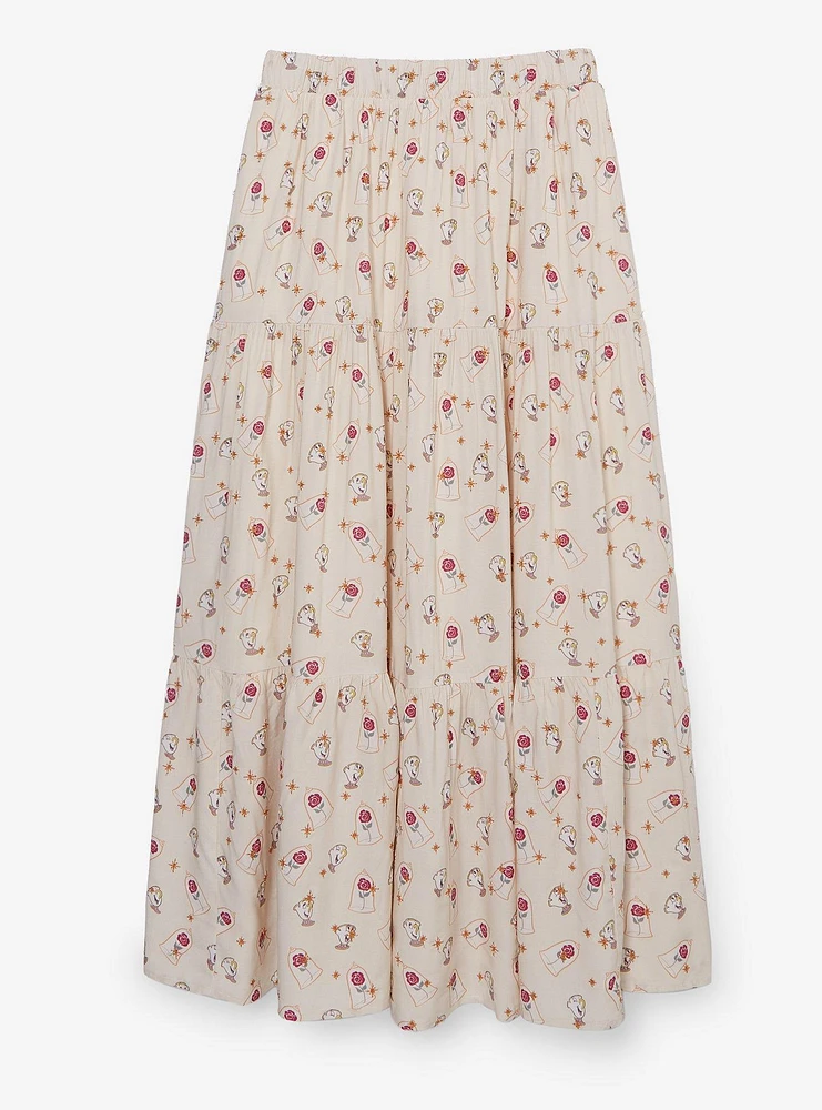Disney Beauty and the Beast Chip & Roses Allover Print Maxi Skirt