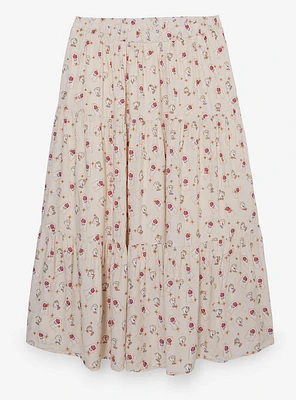 Disney Beauty and the Beast Chip & Roses Allover Print Plus Maxi Skirt