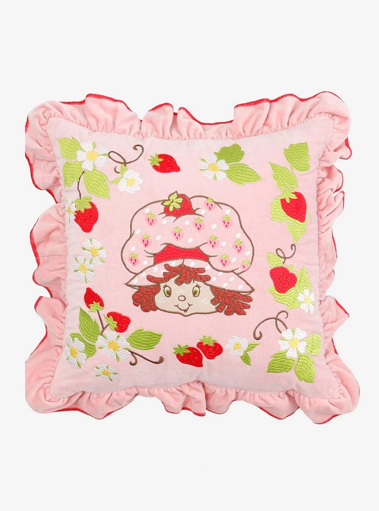 Strawberry Shortcake Strawberry Embroidered Portrait Velvet Ruffle Pillow - BoxLunch Exclusive