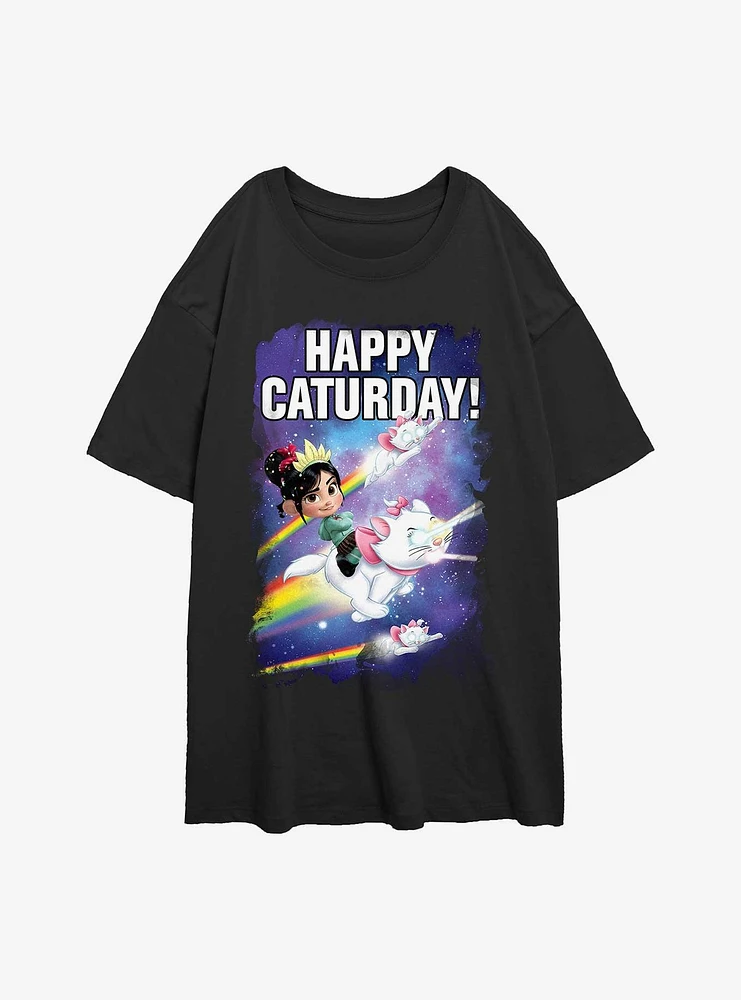 Disney Wreck It Penelope Happy Caturday Womens Oversized T-Shirt
