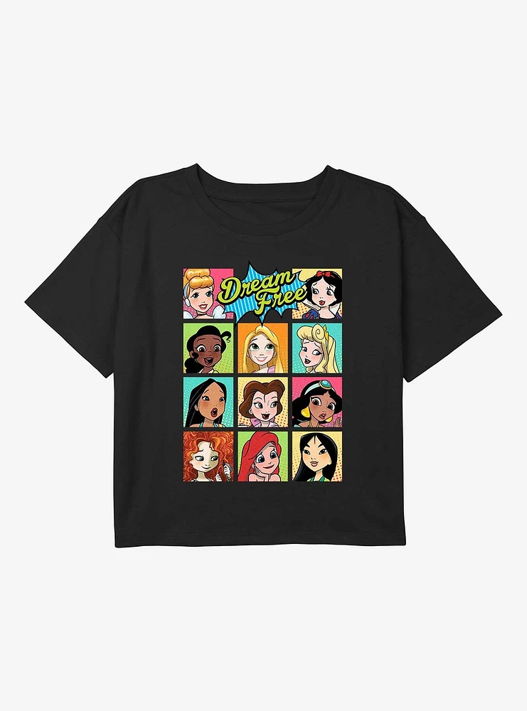 Disney Princesses Dream Free Comic Portraits Youth Girls Boxy T-Shirt