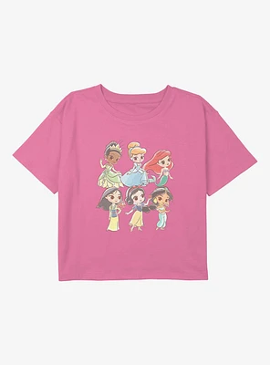 Disney Princesses Chibi Princess Grid Youth Girls Boxy T-Shirt