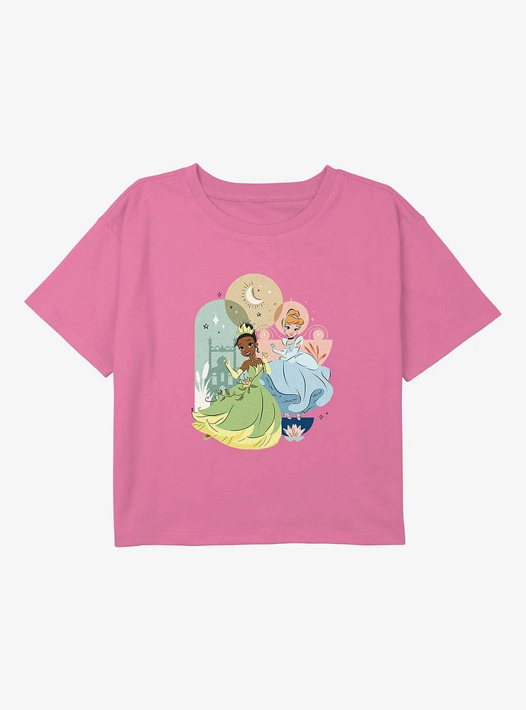 Disney Princesses Cinderella And Tiana Duo Youth Girls Boxy T-Shirt