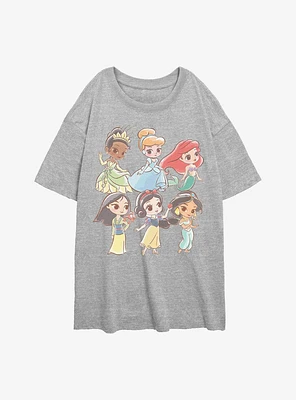 Disney Princesses Chibi Princess Grid Womens Oversized T-Shirt