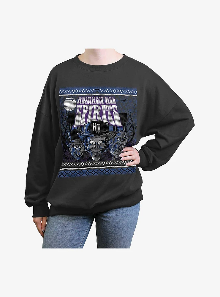 Disney The Haunted Mansion Awaken All Spirits Ugly Holiday Pattern Womens Oversized Sweatshirt