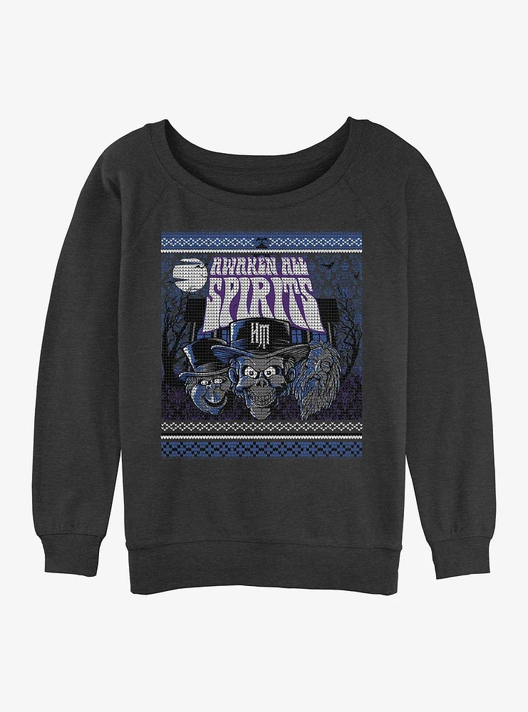 Disney The Haunted Mansion Awaken All Spirits Ugly Holiday Pattern Womens Slouchy Sweatshirt