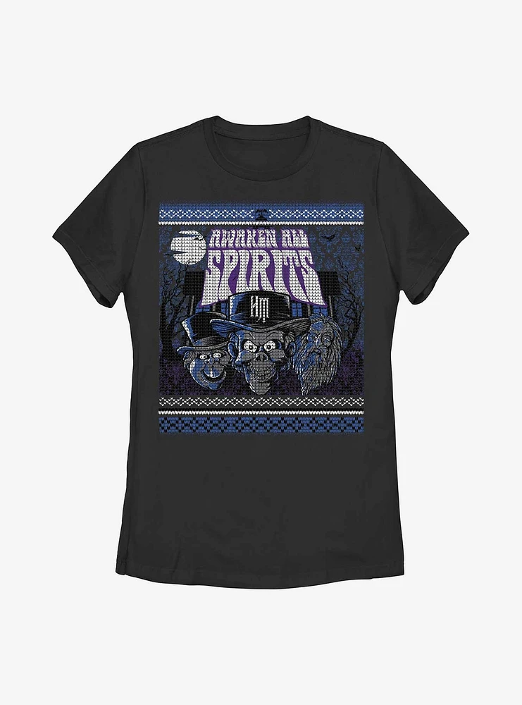 Disney The Haunted Mansion Awaken All Spirits Ugly Holiday Pattern Womens T-Shirt