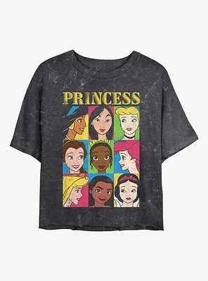 Disney Princesses Nine Box Mineral Wash Womens Crop T-Shirt