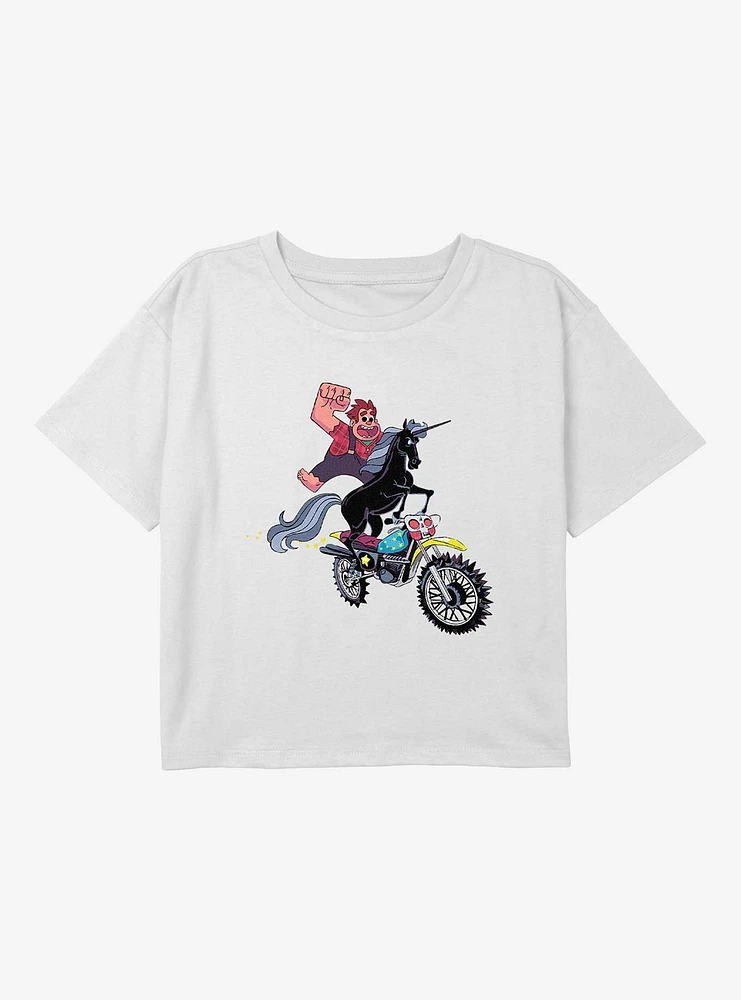 Disney Wreck It Ralph Unicorn Motorcycle Youth Girls Boxy T-Shirt