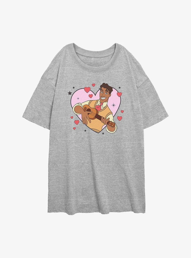 Disney The Princess And Frog Prince Naveen Heart Lockup Womens Oversized T-Shirt