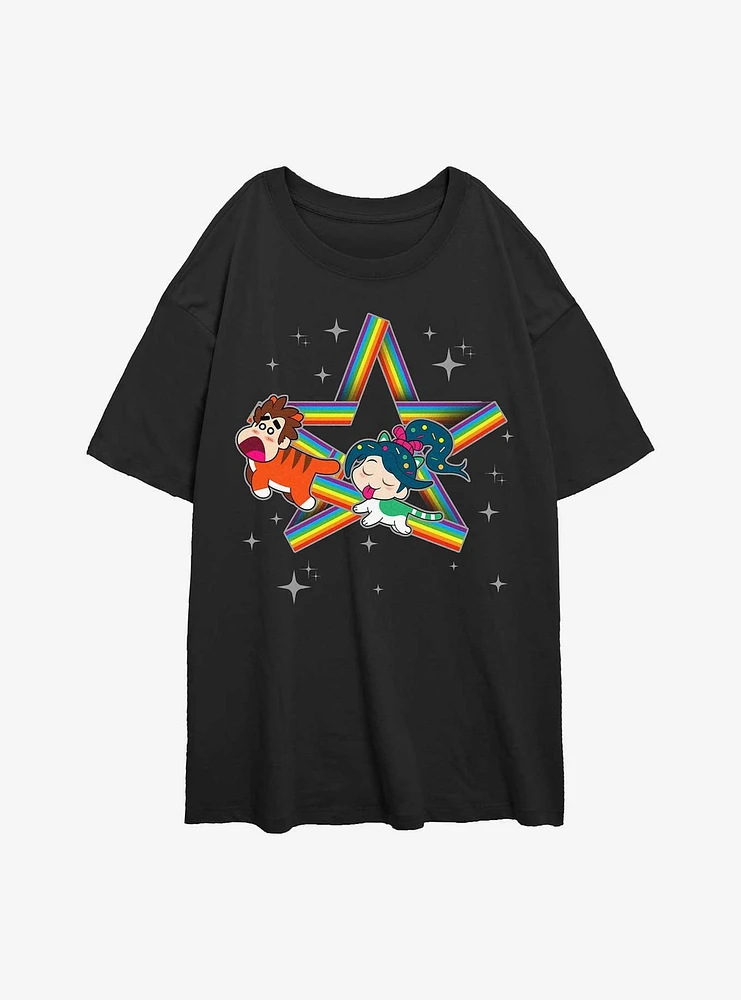 Disney Wreck It Ralph Rainbow Star Womens Oversized T-Shirt