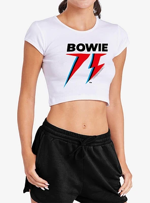 David Bowie 75 Logo Cap Sleeve Baby Rib Women's Crop Top