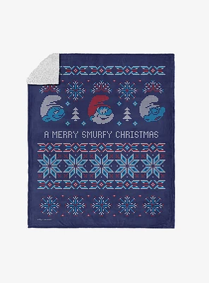 The Smurfs Merry Smurfy Silk Touch Sherpa Throw Blanket