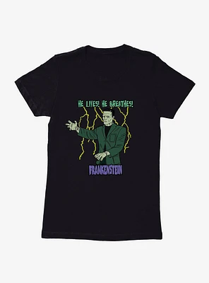 Universal Monsters Frankenstein He Lives Breathes Womens T-Shirt